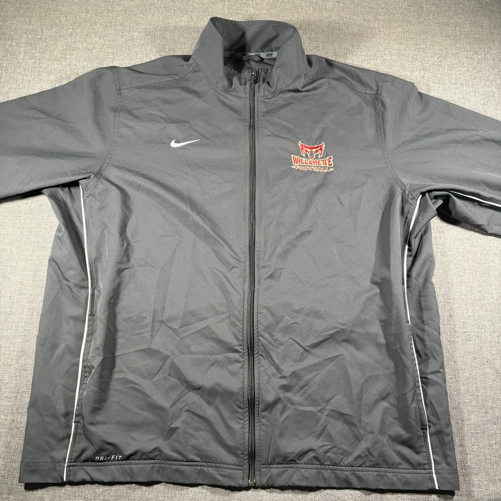 Nike Track Jacket Mens XXL Gray Willamette Football Dri-FIT Full Zip Piping